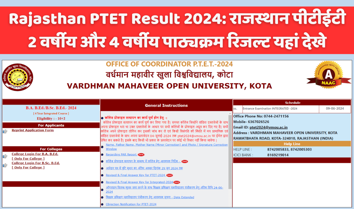 Rajasthan PTET Result 2024