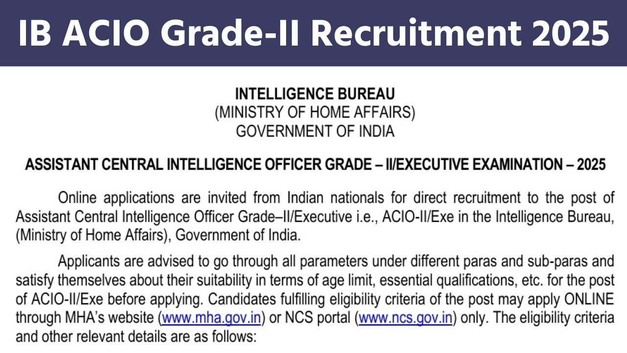 IB ACIO Grade-II Recruitment 2025